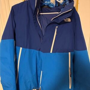 The North Face Blue and White Women's Hooded Shell Jacket